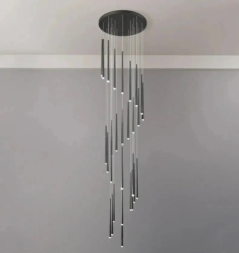 Minimalism Foyer Staircase Chandelier Ceiling Pendant Lighting Fixture For Living Room Entryway In Gold/ Black Finish - Zelno Lighting