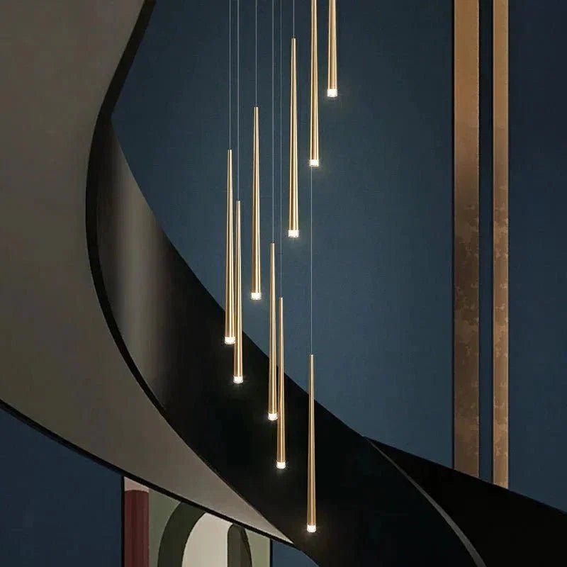 Minimalism Foyer Staircase Chandelier Ceiling Pendant Lighting Fixture For Living Room Entryway In Gold/ Black Finish - Zelno Lighting