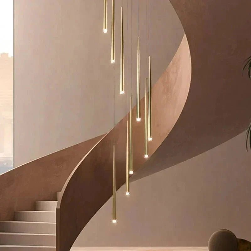 Minimalism Foyer Staircase Chandelier Ceiling Pendant Lighting Fixture For Living Room Entryway In Gold/ Black Finish - Zelno Lighting