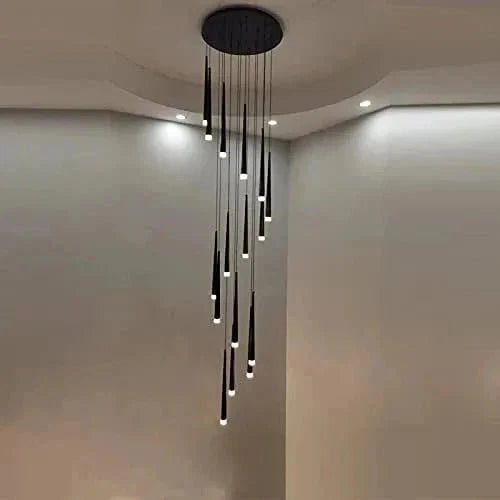 Minimalism Foyer Staircase Chandelier Ceiling Pendant Lighting Fixture For Living Room Entryway In Gold/ Black Finish - Zelno Lighting