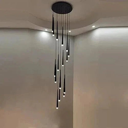 Minimalism Foyer Staircase Chandelier Ceiling Pendant Lighting Fixture For Living Room Entryway In Gold/ Black Finish - Zelno Lighting