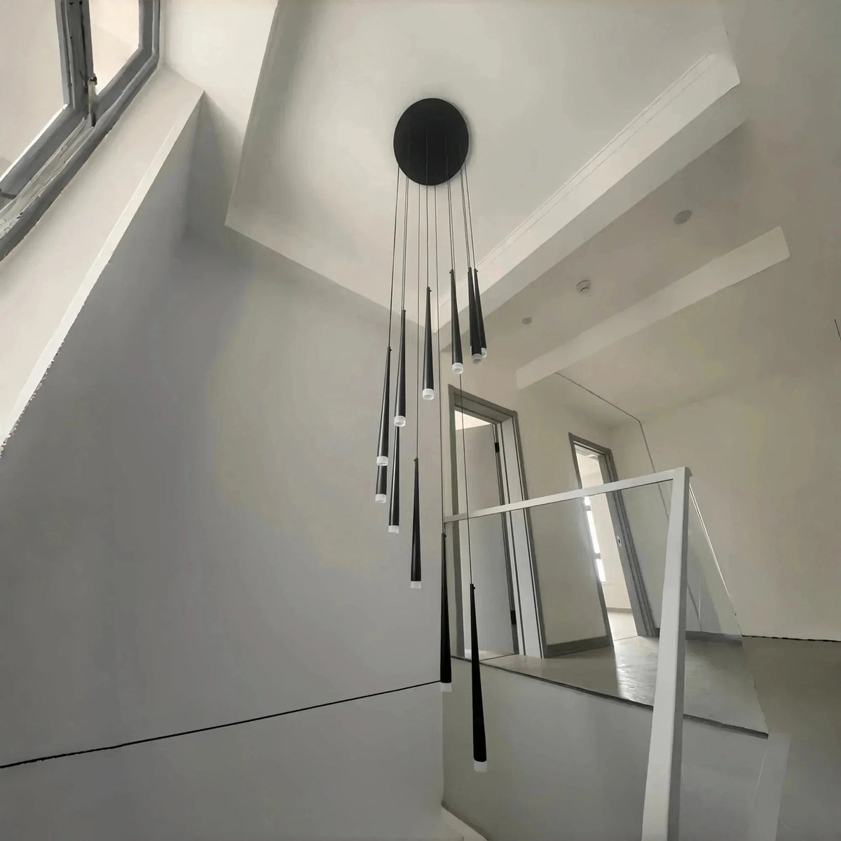 Minimalism Foyer Staircase Chandelier Ceiling Pendant Lighting Fixture For Living Room Entryway In Gold/ Black Finish - Zelno Lighting