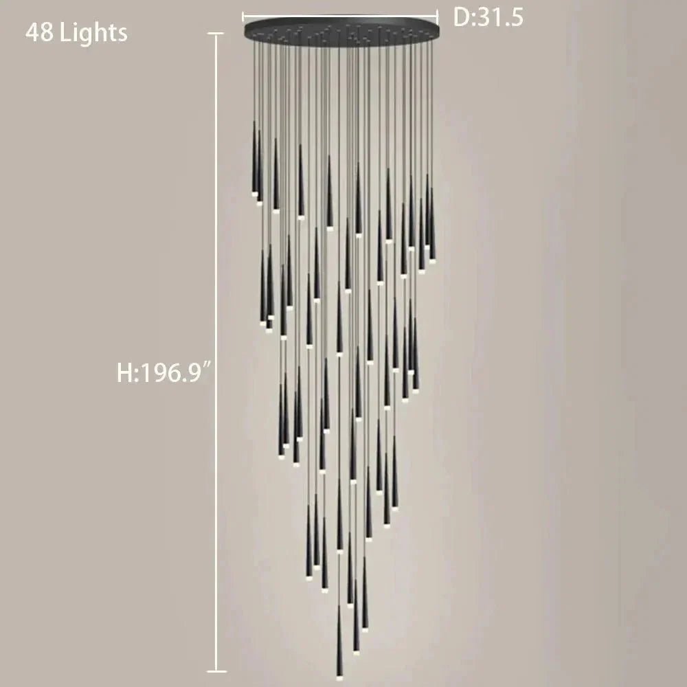 Minimalism Foyer Staircase Chandelier Ceiling Pendant Lighting Fixture For Living Room Entryway In Gold/ Black Finish - Zelno Lighting
