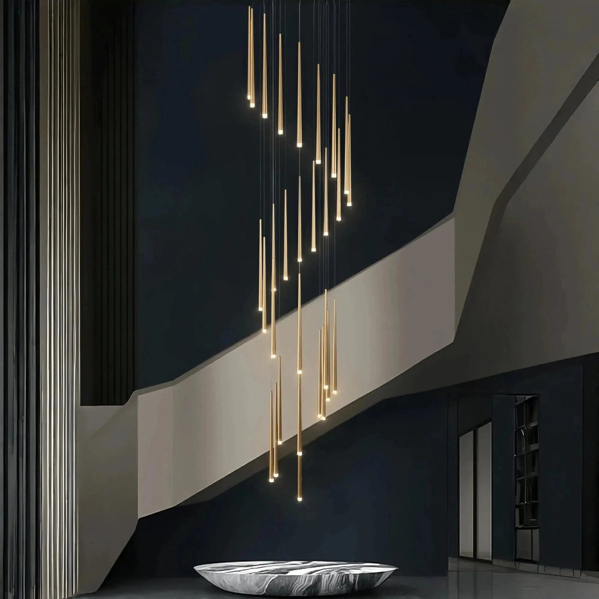 Minimalism Foyer Staircase Chandelier Ceiling Pendant Lighting Fixture For Living Room Entryway In Gold/ Black Finish - Zelno Lighting