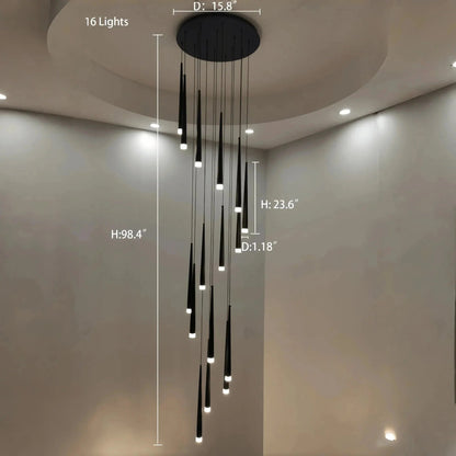 Minimalism Foyer Staircase Chandelier Ceiling Pendant Lighting Fixture For Living Room Entryway In Gold/ Black Finish - Zelno Lighting