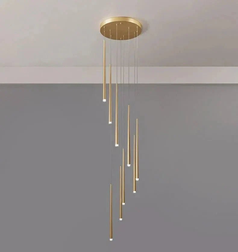 Minimalism Foyer Staircase Chandelier Ceiling Pendant Lighting Fixture For Living Room Entryway In Gold/ Black Finish - Zelno Lighting