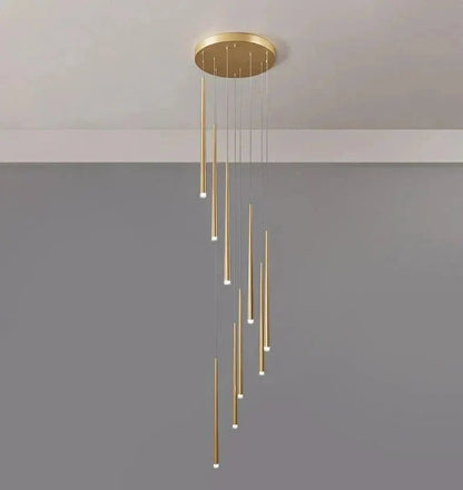 Minimalism Foyer Staircase Chandelier Ceiling Pendant Lighting Fixture For Living Room Entryway In Gold/ Black Finish - Zelno Lighting