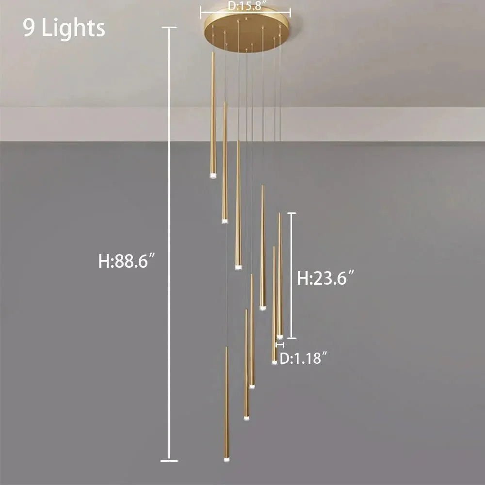 Minimalism Foyer Staircase Chandelier Ceiling Pendant Lighting Fixture For Living Room Entryway In Gold/ Black Finish - Zelno Lighting