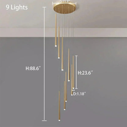 Minimalism Foyer Staircase Chandelier Ceiling Pendant Lighting Fixture For Living Room Entryway In Gold/ Black Finish - Zelno Lighting