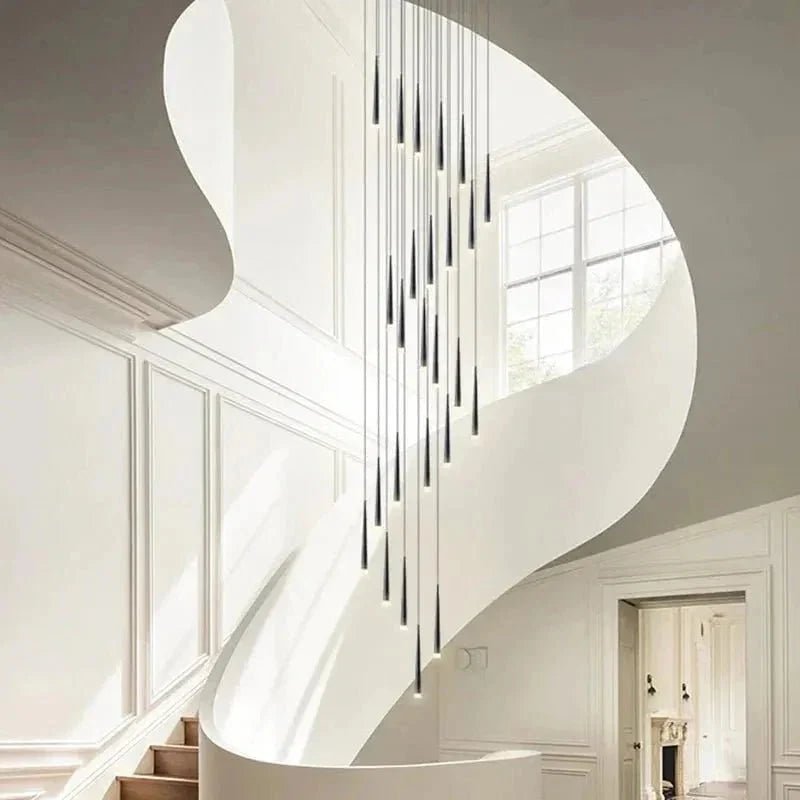 Minimalism Foyer Staircase Chandelier Ceiling Pendant Lighting Fixture For Living Room Entryway In Gold/ Black Finish - Zelno Lighting