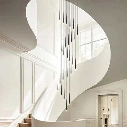 Minimalism Foyer Staircase Chandelier Ceiling Pendant Lighting Fixture For Living Room Entryway In Gold/ Black Finish - Zelno Lighting