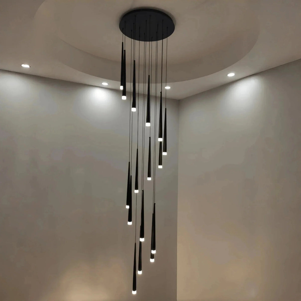 Minimalism Foyer Staircase Chandelier Ceiling Pendant Lighting Fixture For Living Room Entryway In Gold/ Black Finish - Zelno Lighting