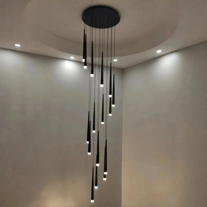 Minimalism Foyer Staircase Chandelier Ceiling Pendant Lighting Fixture For Living Room Entryway In Gold/ Black Finish - Zelno Lighting