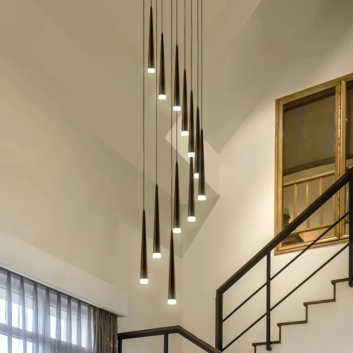 Minimalism Foyer Staircase Chandelier Ceiling Pendant Lighting Fixture For Living Room Entryway In Gold/ Black Finish - Zelno Lighting