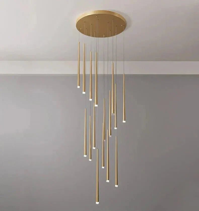 Minimalism Foyer Staircase Chandelier Ceiling Pendant Lighting Fixture For Living Room Entryway In Gold/ Black Finish - Zelno Lighting
