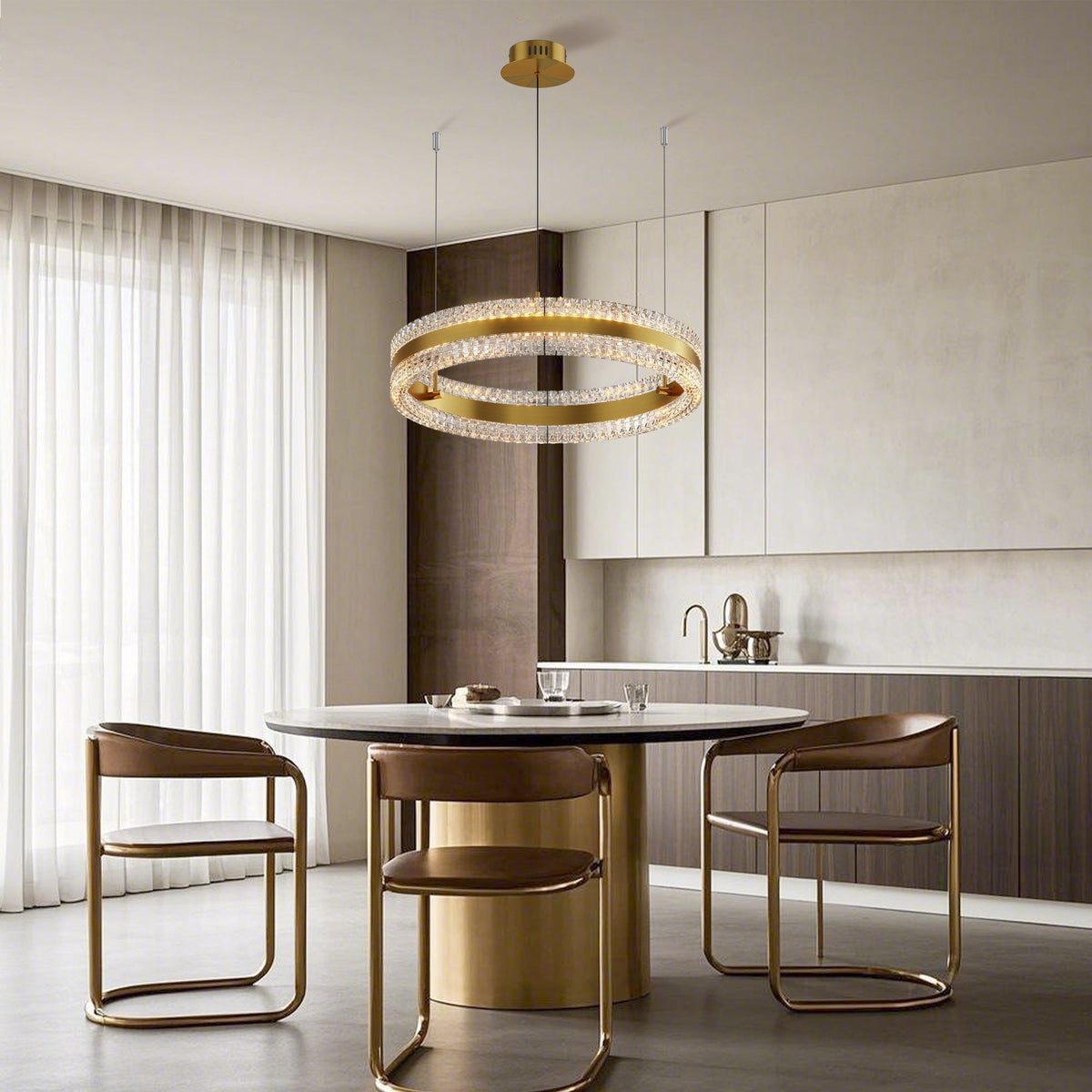 Minimalist Ring Up Down Luminous Stone Pattern Acrylic Led Chandelier - Zelno
