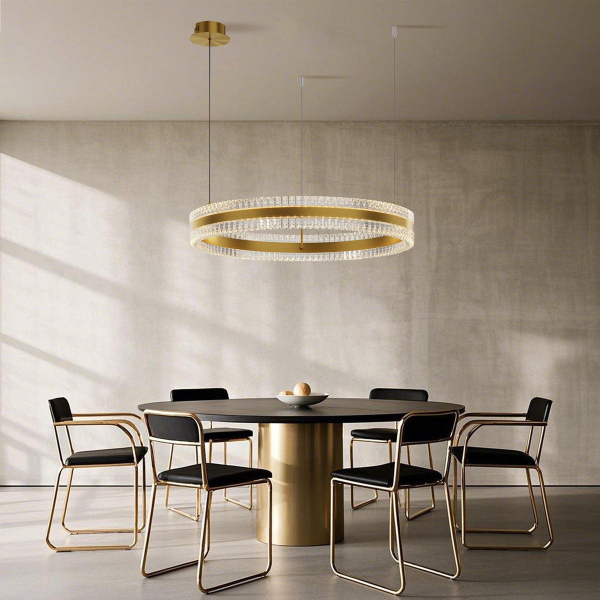 Minimalist Ring Up Down Luminous Stone Pattern Acrylic Led Chandelier - Zelno