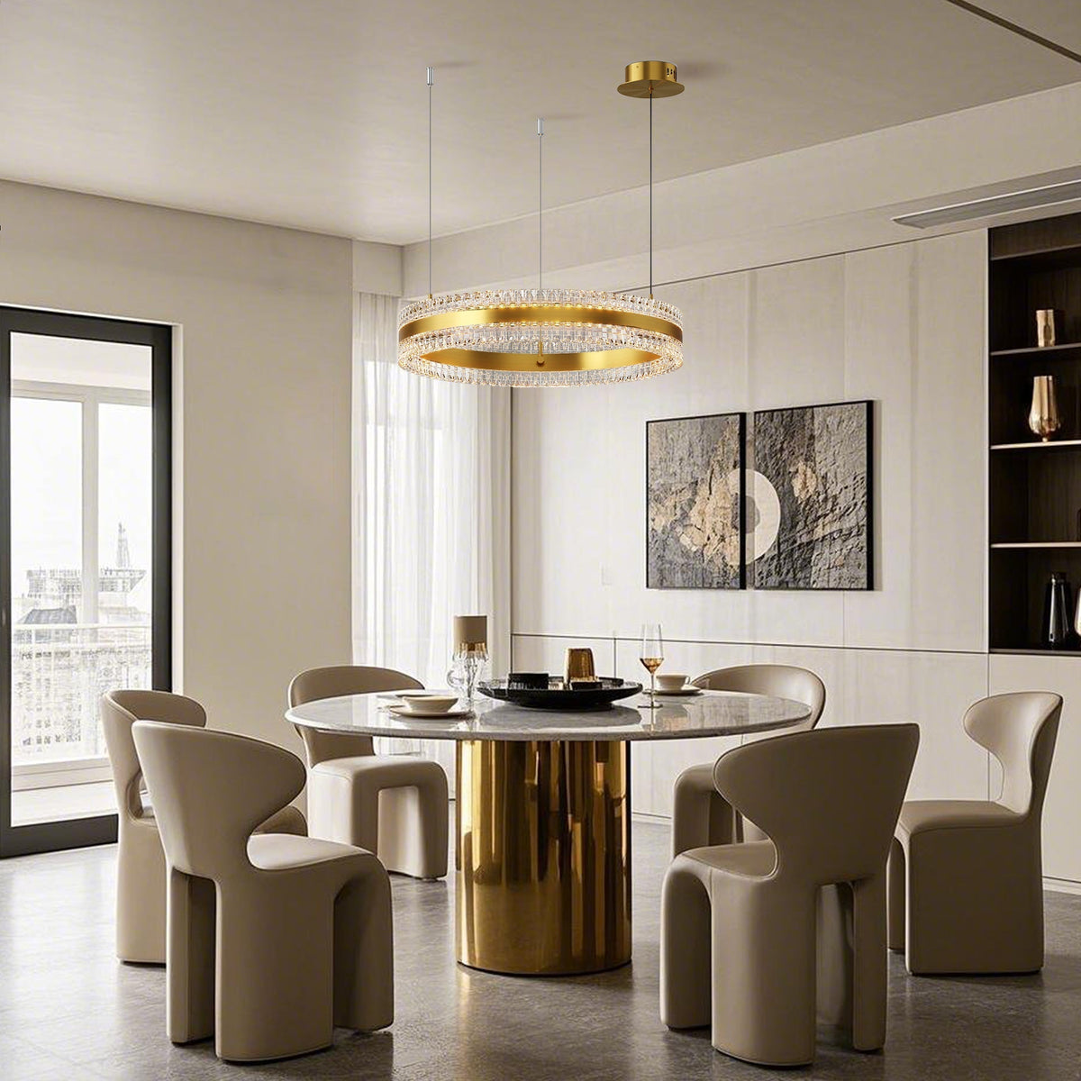 Minimalist Ring Up Down Luminous Stone Pattern Acrylic Led Chandelier - Zelno