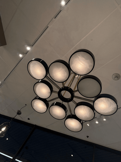 Modern 10-Light Round Alabaster Cluster Chandelier for Low-ceiling - Zelno Lighting