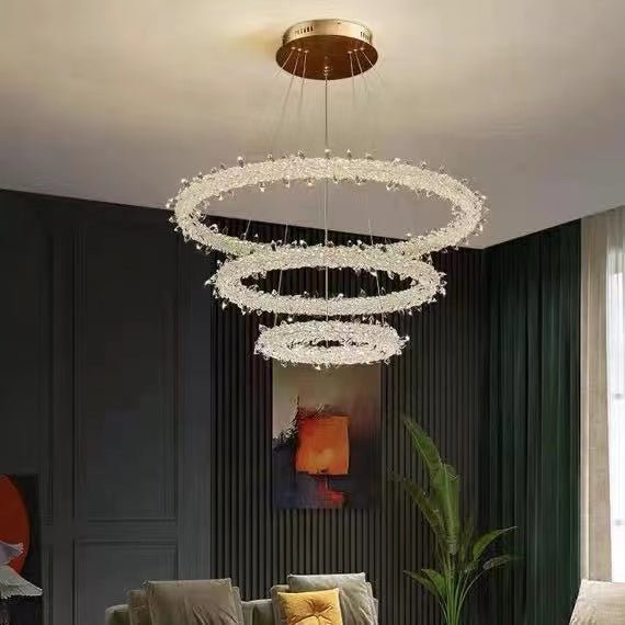 Modern 3-Ring Halo Crystal Chandelier for Living Room/Bedroom - Zelno Lighting