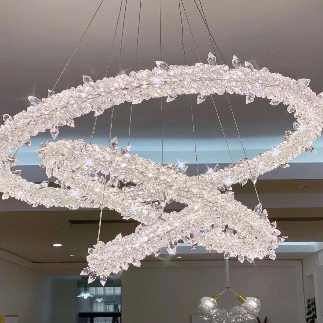 Modern 3-Ring Halo Crystal Chandelier for Living Room/Bedroom - Zelno Lighting