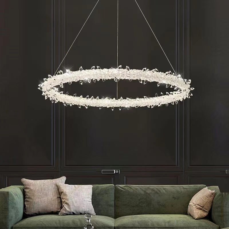 Modern 3-Ring Halo Crystal Chandelier for Living Room/Bedroom - Zelno Lighting