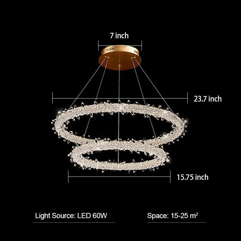 Modern 3-Ring Halo Crystal Chandelier for Living Room/Bedroom - Zelno Lighting