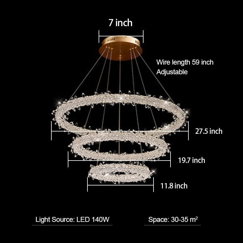 Modern 3-Ring Halo Crystal Chandelier for Living Room/Bedroom - Zelno Lighting