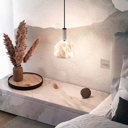 Modern Alabaster Bedside Pendant Light, Bedroom Pendant Lamp - Zelno