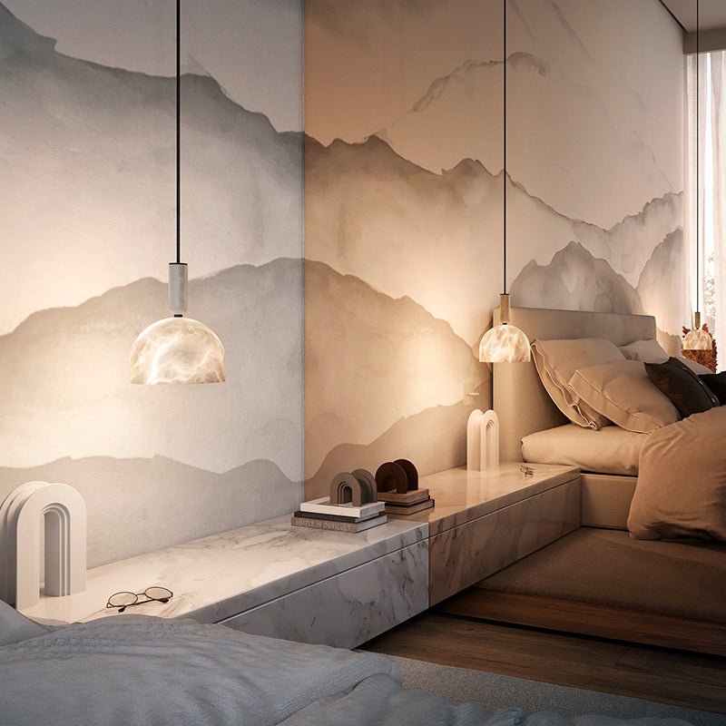 Modern Alabaster Bedside Pendant Light, Bedroom Pendant Lamp - Zelno