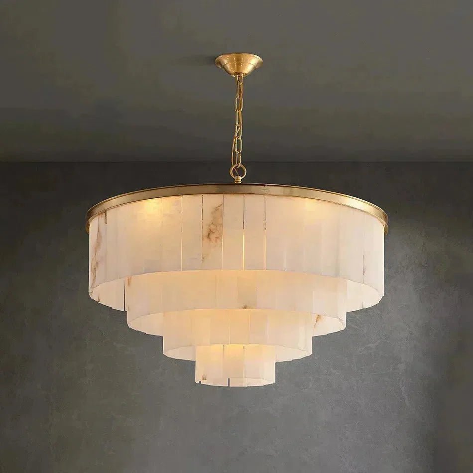 Modern Alabaster Tiered Chandelier - Zelno Lighting