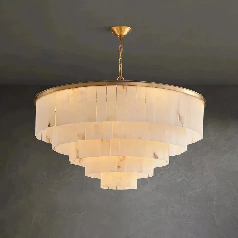 Modern Alabaster Tiered Chandelier - Zelno Lighting