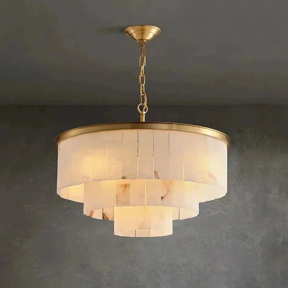 Modern Alabaster Tiered Chandelier - Zelno Lighting