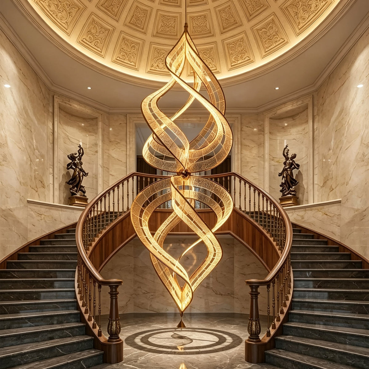 Modern Artistic Double Spiral Acrylic Chandelier for High Ceilings/Staircase/Foyer - Zelno Lighting