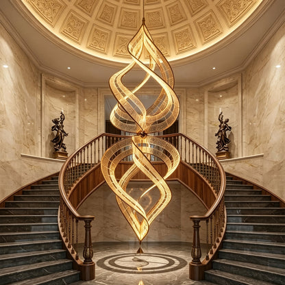 Modern Artistic Double Spiral Acrylic Chandelier for High Ceilings/Staircase/Foyer - Zelno Lighting