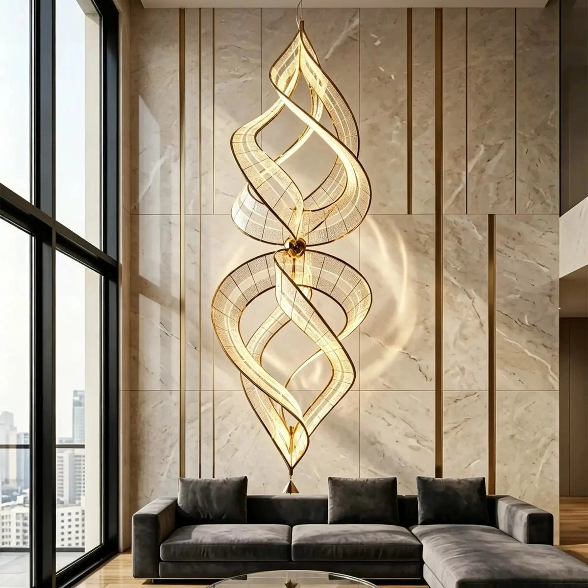 Modern Artistic Double Spiral Acrylic Chandelier for High Ceilings/Staircase/Foyer - Zelno Lighting