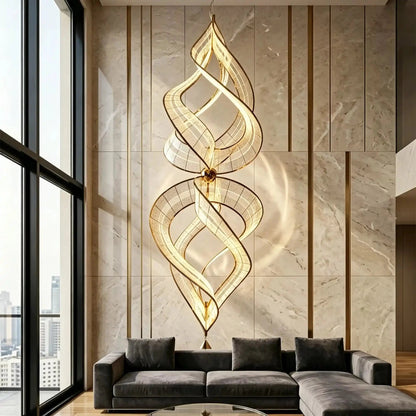 Modern Artistic Double Spiral Acrylic Chandelier for High Ceilings/Staircase/Foyer - Zelno Lighting