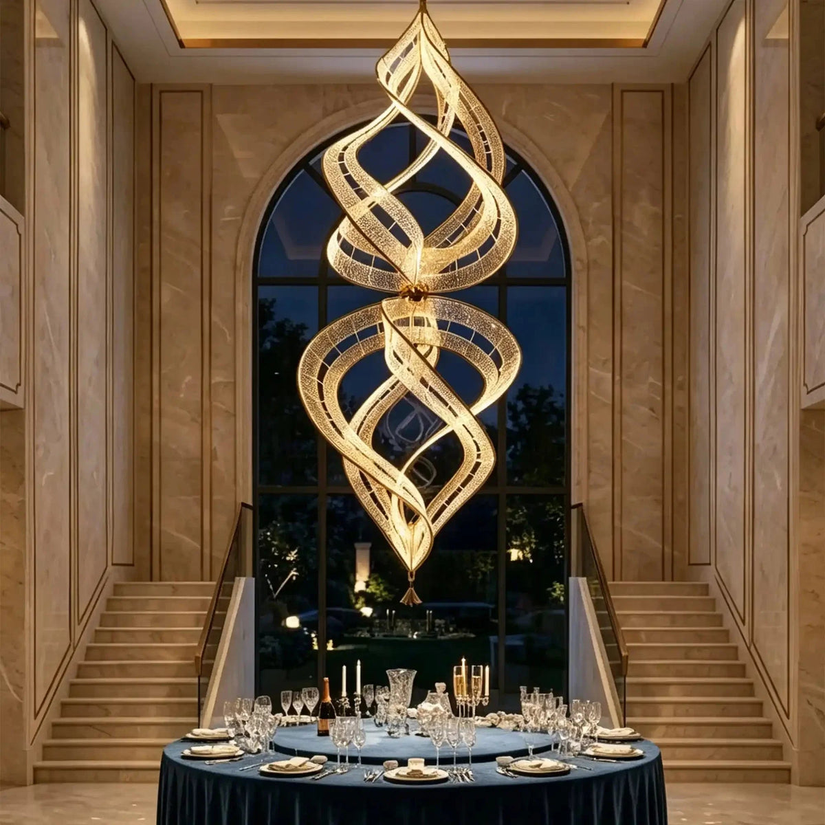 Modern Artistic Double Spiral Acrylic Chandelier for High Ceilings/Staircase/Foyer - Zelno Lighting