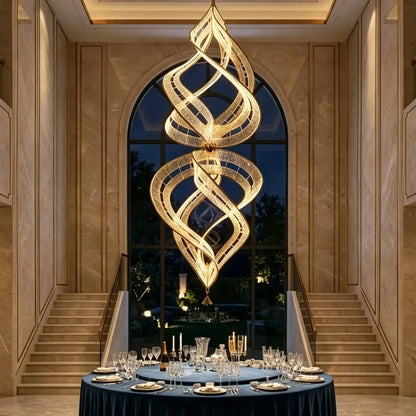 Modern Artistic Double Spiral Acrylic Chandelier for High Ceilings/Staircase/Foyer - Zelno Lighting