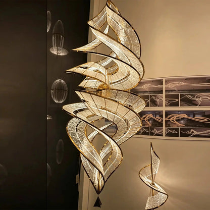Modern Artistic Double Spiral Acrylic Chandelier for High Ceilings/Staircase/Foyer - Zelno Lighting