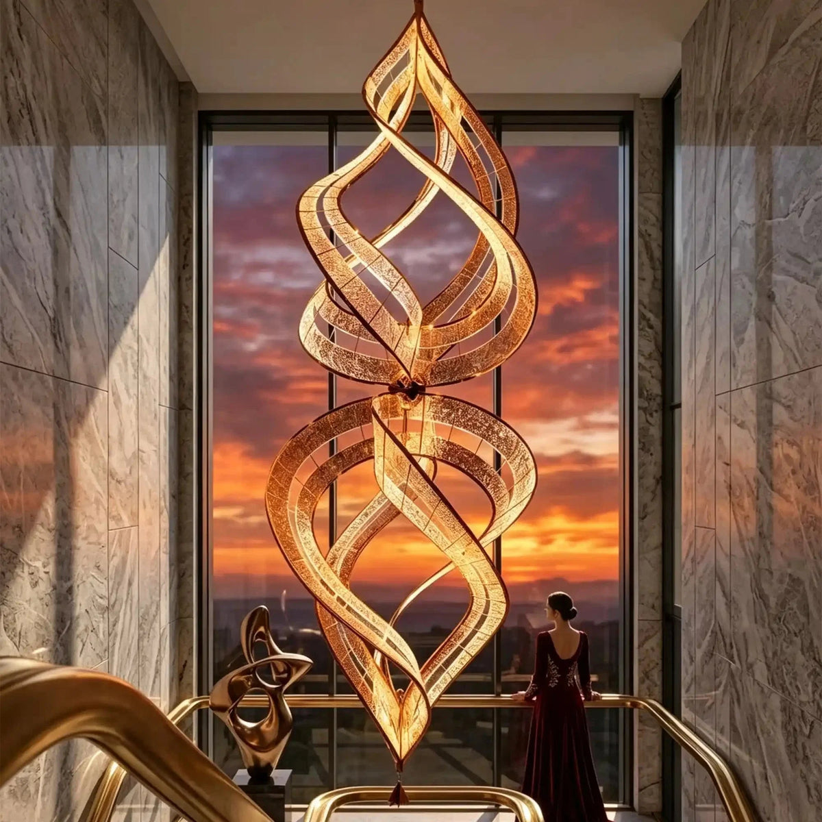 Modern Artistic Double Spiral Acrylic Chandelier for High Ceilings/Staircase/Foyer - Zelno Lighting