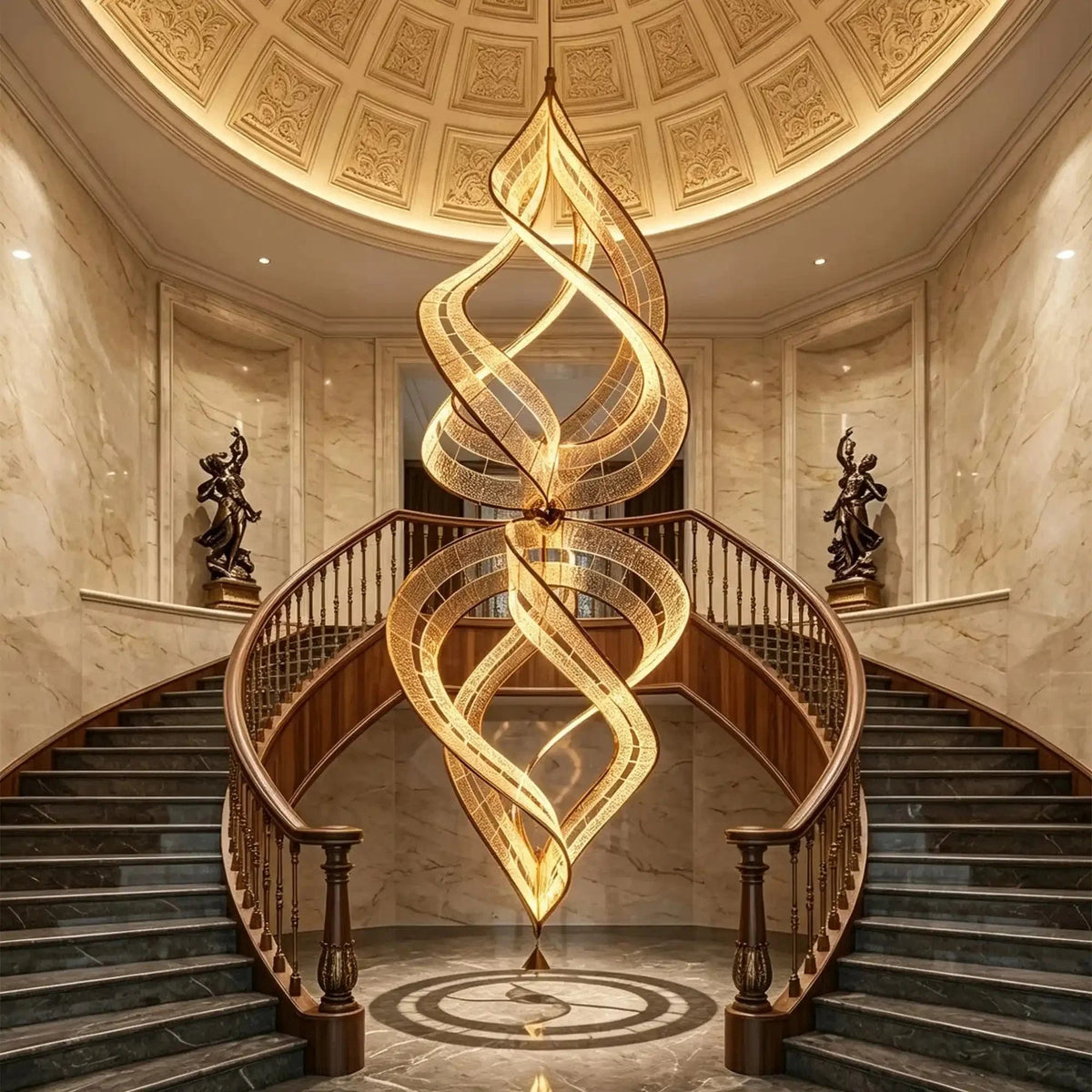 Modern Artistic Double Spiral Acrylic Chandelier for High Ceilings/Staircase/Foyer - Zelno Lighting