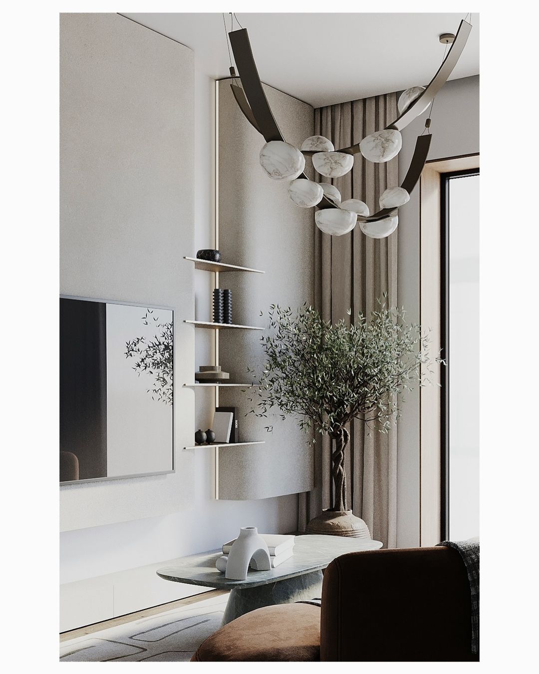 Modern Belt Alabaster Drops LED Chandelier - Zelno Lighting