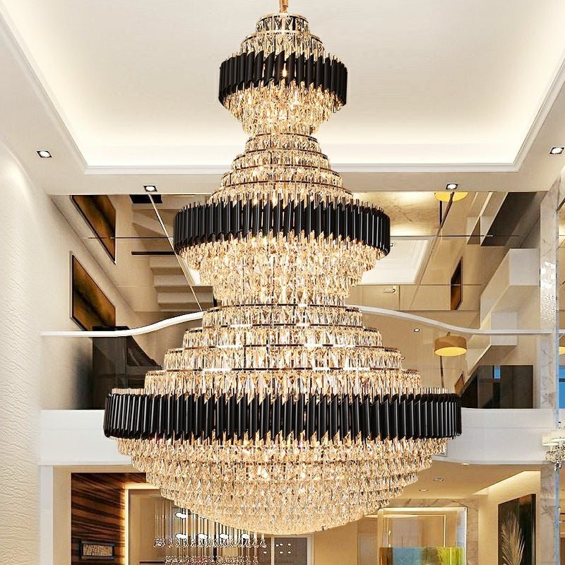 Modern Black Iron Crystal Chandelier For Foyer Staircase Luxurious Design Ceiling Light Fixture - Zelno Lighting