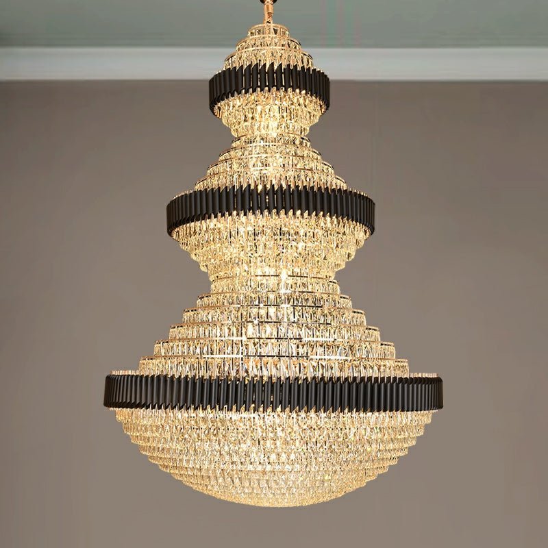 Modern Black Iron Crystal Chandelier For Foyer Staircase Luxurious Design Ceiling Light Fixture - Zelno Lighting