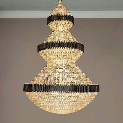 Modern Black Iron Crystal Chandelier For Foyer Staircase Luxurious Design Ceiling Light Fixture - Zelno Lighting