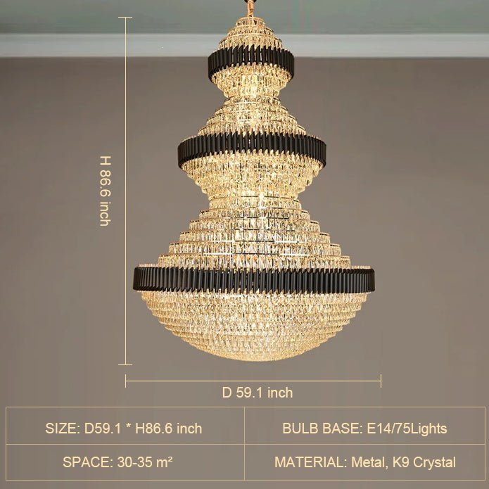 Modern Black Iron Crystal Chandelier For Foyer Staircase Luxurious Design Ceiling Light Fixture - Zelno Lighting