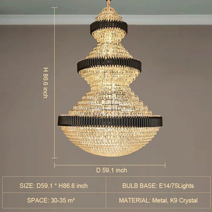 Modern Black Iron Crystal Chandelier For Foyer Staircase Luxurious Design Ceiling Light Fixture - Zelno Lighting