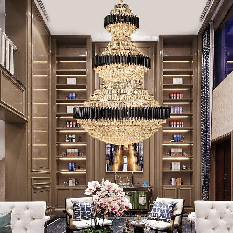 Modern Black Iron Crystal Chandelier For Foyer Staircase Luxurious Design Ceiling Light Fixture - Zelno Lighting
