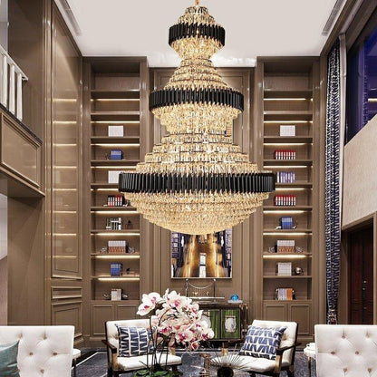 Modern Black Iron Crystal Chandelier For Foyer Staircase Luxurious Design Ceiling Light Fixture - Zelno Lighting